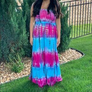 Tie Dye Maxi Dress Blue Pink NWT